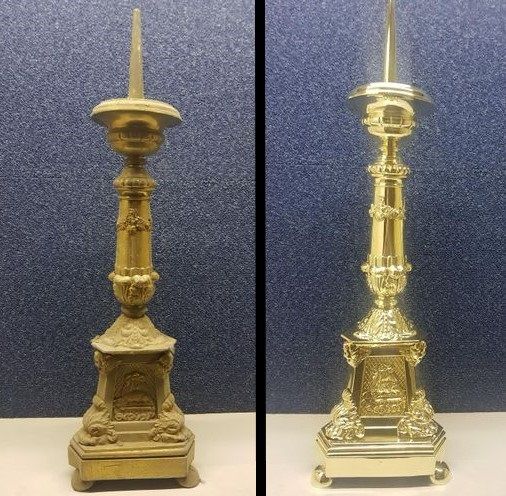 Chandelier avant et après le pollisage